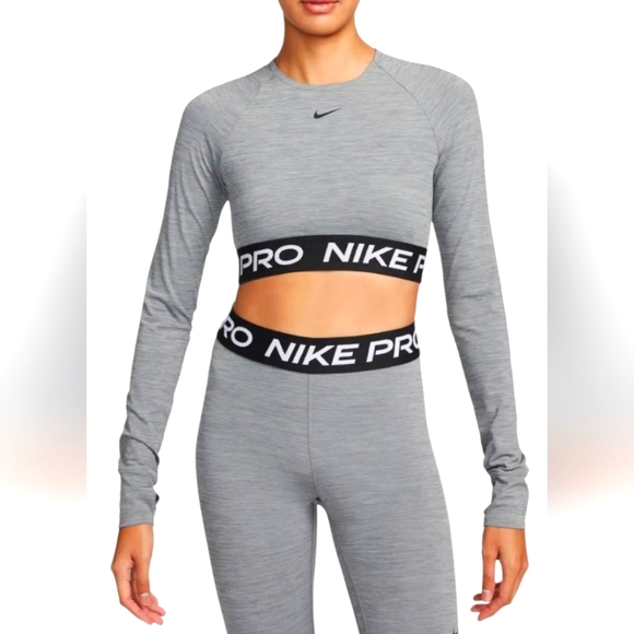 NWT Nike Pro 365 DRI-FIT Gray Long Sleeve Crop Top Medium - Picture 1 of 13